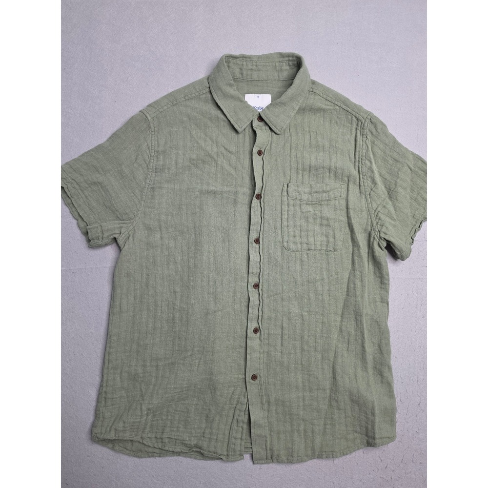 Katin Shirt Men's M Olive Green Herringbone Short Sleeve Button-Up Linen Blend